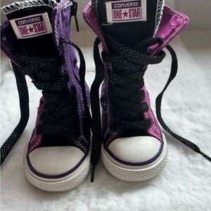 Converse One Star Toddler High Top Sneakers Purple Black Zip Lace Up Shoes SZ 6